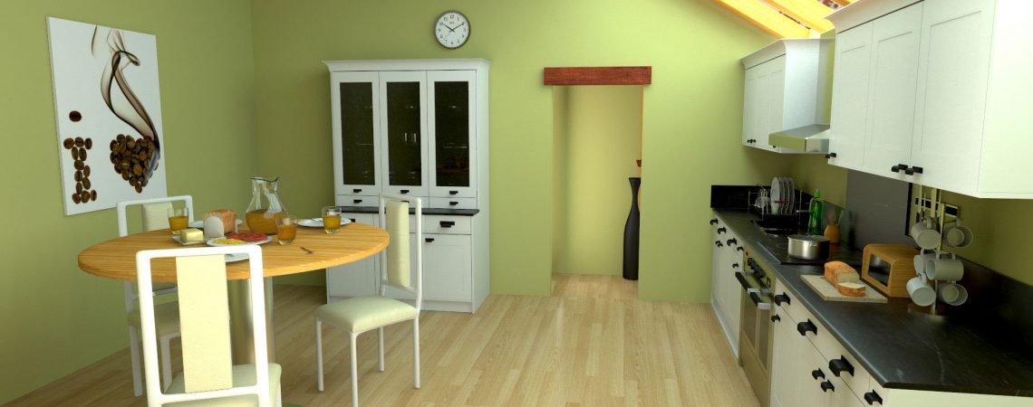 Modélisation et animation d'une cuisine moderne design en 3D - Architecture et Immobilier - ABzH Prod - Image 3D photoréaliste - Infographiste 3D Freelance