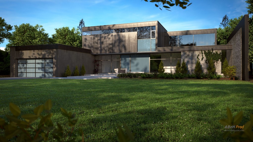Animation d'une maison moderne design en 3D réalisée avec le logiciel Blender