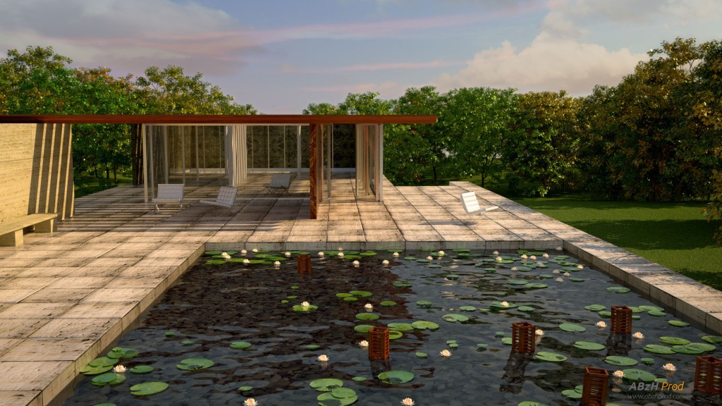 Animation d'un pool house zen en 3D réalisée avec le logiciel Blender