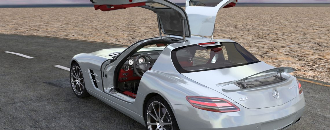 Modélisation et animation d'une voiture 3D Mercedes SLS AMG HD - Rigging et Drifting - Doors Open 02 - Blender Cycles - Car and vehicle - Animation 3D photoréaliste - Infographiste 3D Freelance