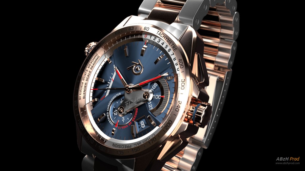 Modélisation et animation d'un chronographe montre bracelet luxe 3D Blender - Blender Cycles - Luxury watch - Animation 3D photoréaliste - Infographiste 3D Freelance