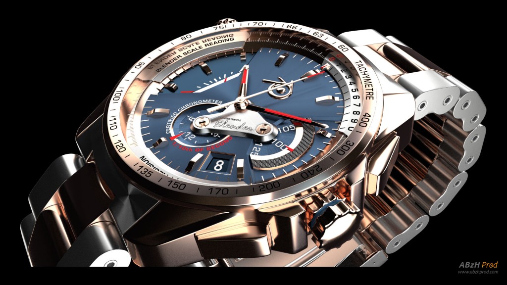 Modélisation et animation d'un chronographe montre bracelet luxe 3D Blender - Blender Cycles - Luxury watch - Animation 3D photoréaliste - Infographiste 3D Freelance
