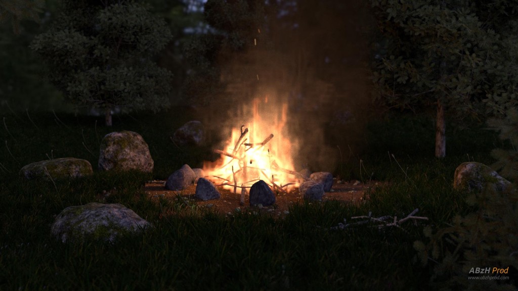 Modélisation et animation d'un Feu de camp 3D Blender - Blender Cycles - Smoke and Fire Simulation - Animation 3D photoréaliste - Infographiste 3D Freelance