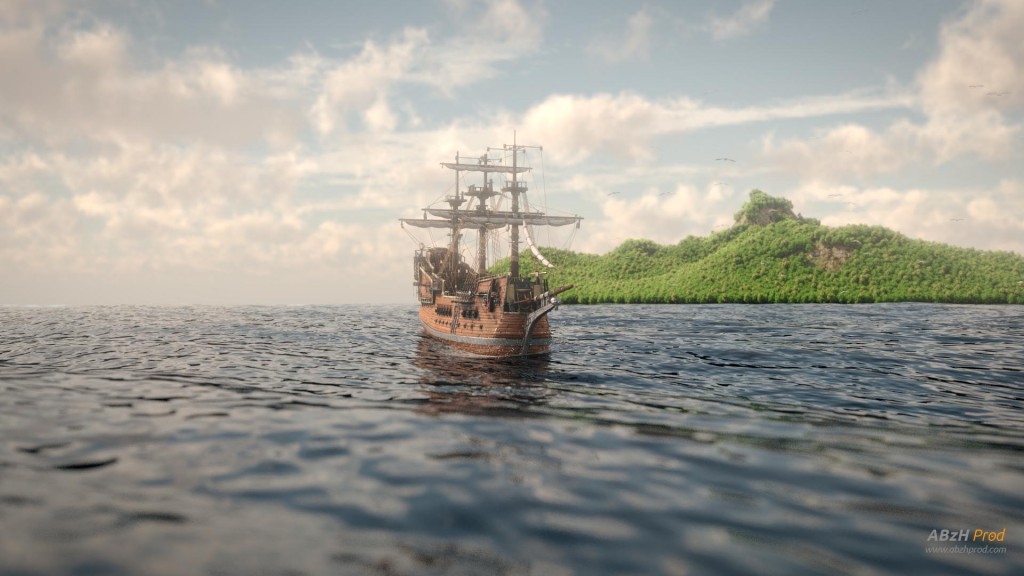 Modélisation et animation d'un bateau et océan 3D Blender - Blender Cycles - Ship on Ocean - Animation 3D photoréaliste - Infographiste 3D Freelance